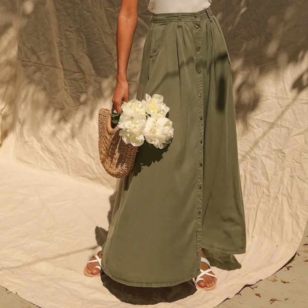 Pistola My Squad Sage Green Snap-front Maxi Skirt. Size Small